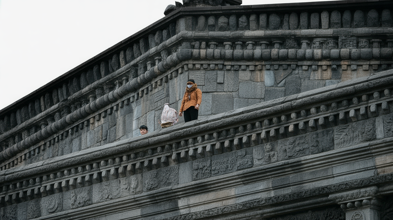 The temple's 24 columns and triangular promontory — the promontory was used for defence before it was used for worship