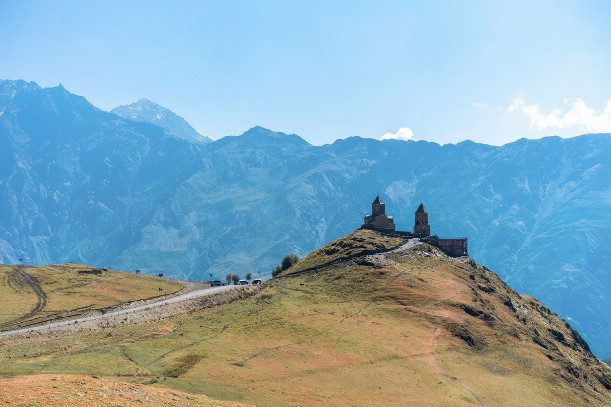 Gergeti Trinity Church at dawn — 45 minutes from Kazbegi, worth every step, bring water